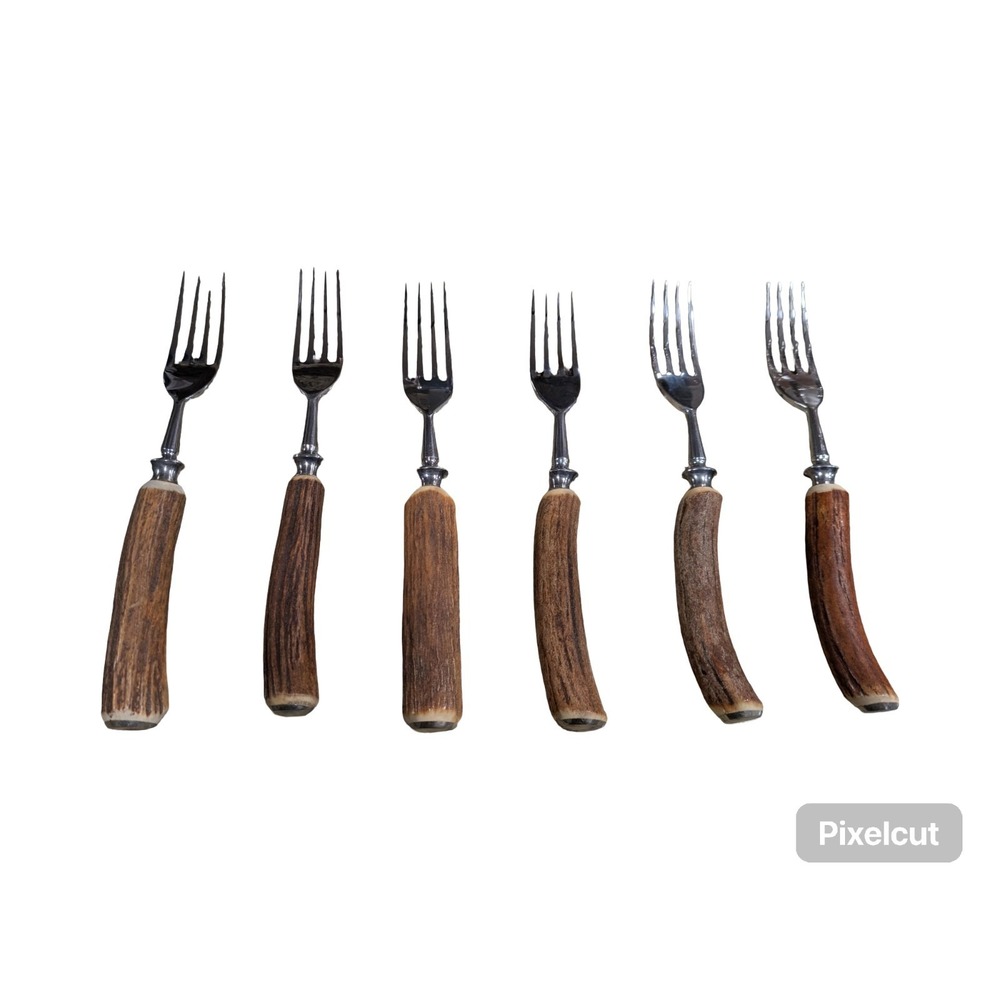 Vintage Stag Antler Horn Steak Forks set of 6  Stainless Steel